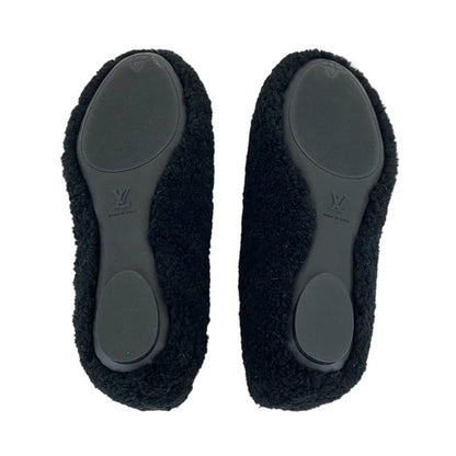 Louis Vuitton Poppy Line Flat Shoes Shearling Black Beige Unused Ballet Shoes