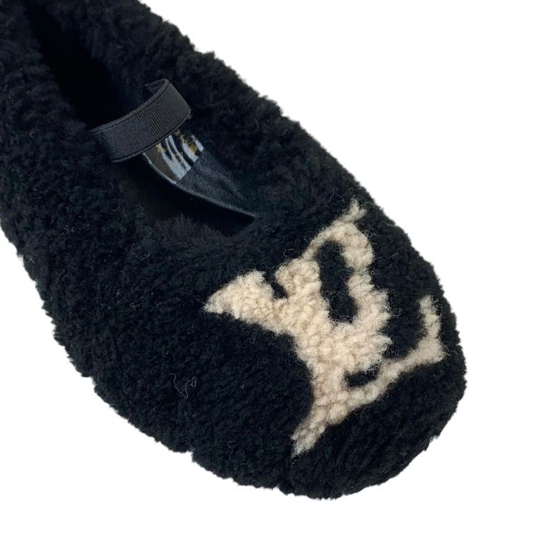 Louis Vuitton Poppy Line Flat Shoes Shearling Black Beige Unused Ballet Shoes