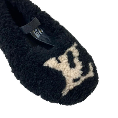 Louis Vuitton Poppy Line Flat Shoes Shearling Black Beige Unused Ballet Shoes