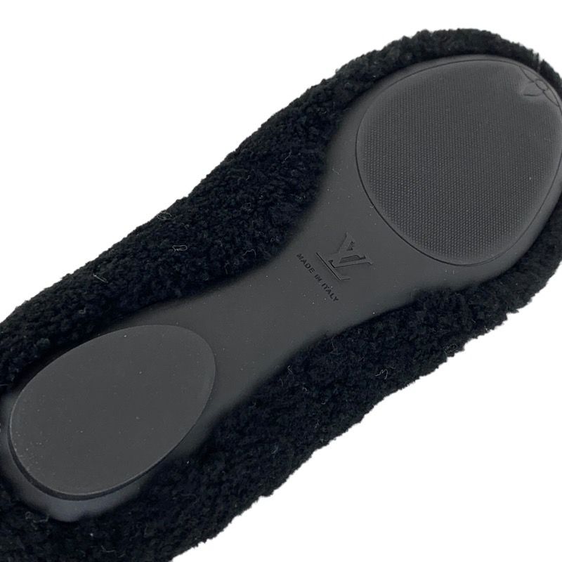Louis Vuitton Poppy Line Flat Shoes Shearling Black Beige Unused Ballet Shoes