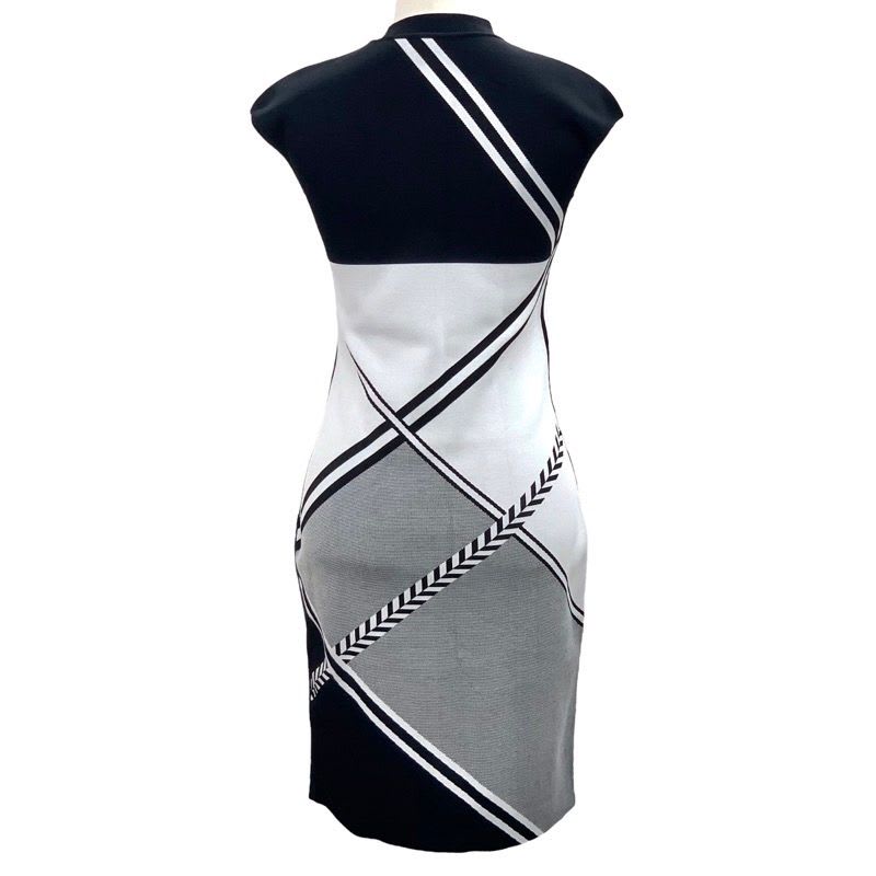 Hermes Dress Black White Cross Line Sleeveless