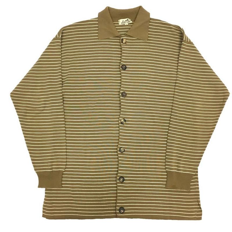 Hermes Border Collar Cardigan Men's Cotton Khaki Vintage Antique Aq7133