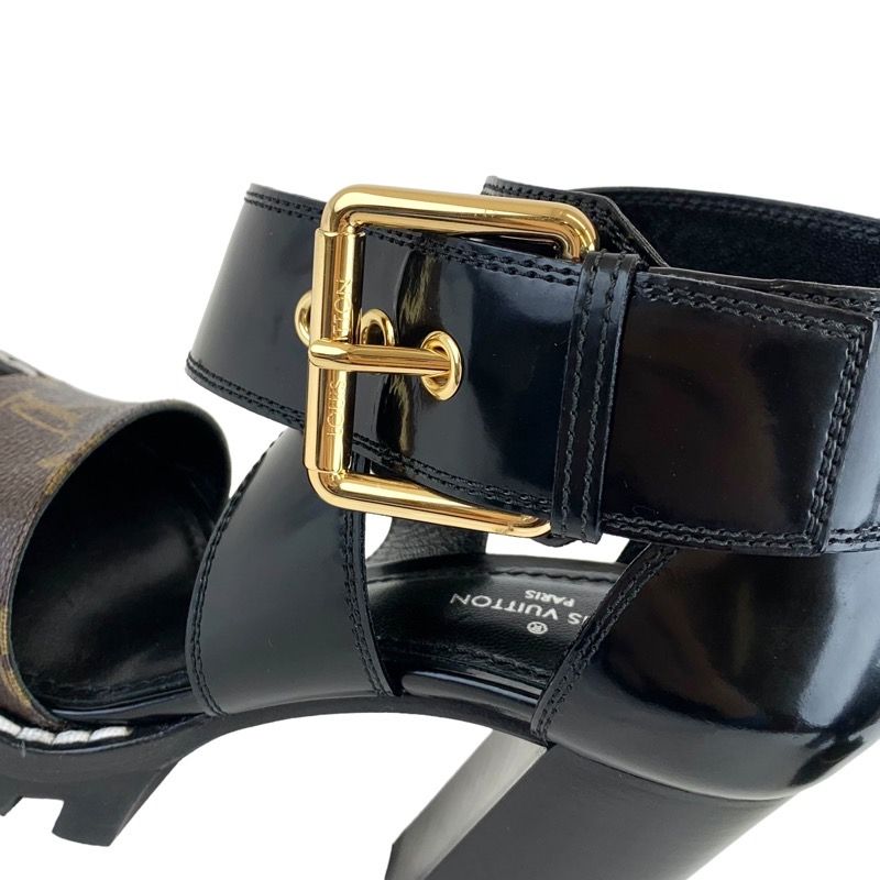 Louis Vuitton Star Trail Line Monogram Sandals Shoes Leather Black Brown Cross