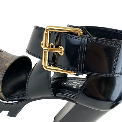 Louis Vuitton Star Trail Line Monogram Sandals Shoes Leather Black Brown Cross