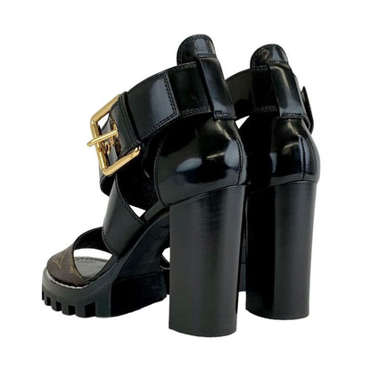 Louis Vuitton Star Trail Line Monogram Sandals Shoes Leather Black Brown Cross