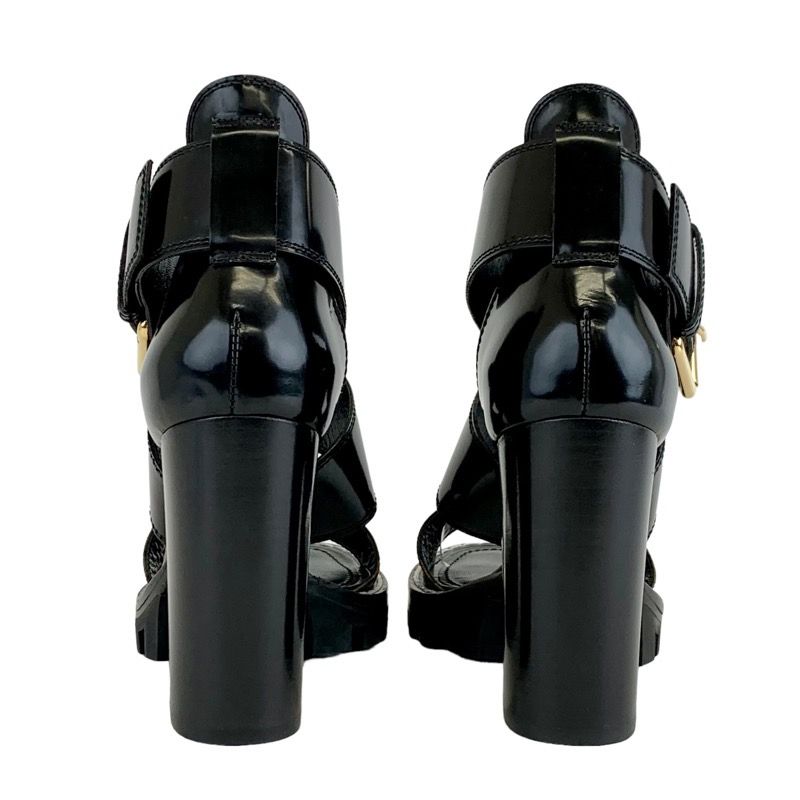 Louis Vuitton Star Trail Line Monogram Sandals Shoes Leather Black Brown Cross