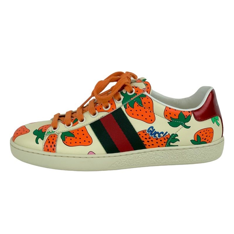 Gucci Ace Sneakers Shoes Leather Multicolor Unused Strawberry Logo