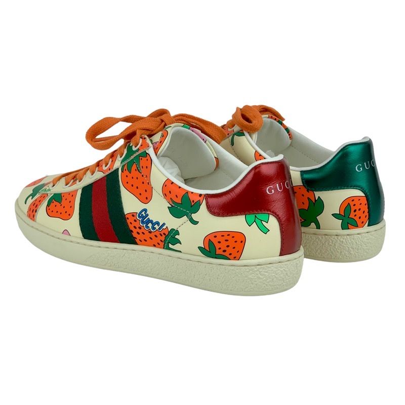 Gucci Ace Sneakers Shoes Leather Multicolor Unused Strawberry Logo
