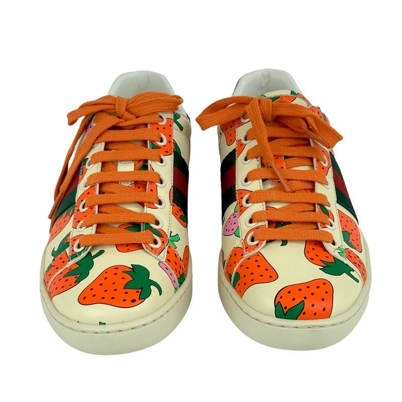Gucci Ace Sneakers Shoes Leather Multicolor Unused Strawberry Logo