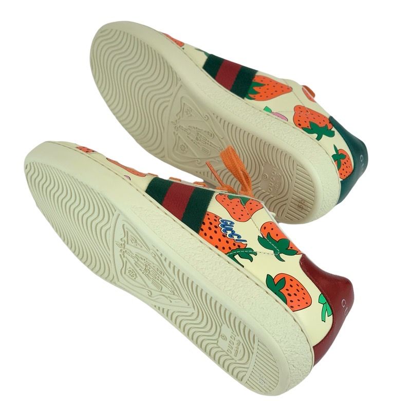 Gucci Ace Sneakers Shoes Leather Multicolor Unused Strawberry Logo