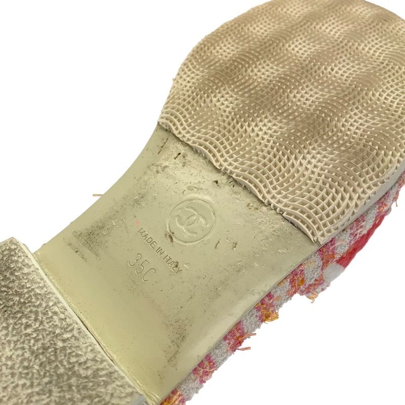 Chanel Sandals Shoes Fabric Pink White Mule Here Mark Logo Embroidery Stripe