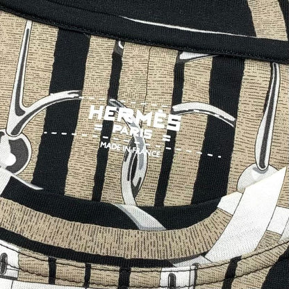 Hermes Dress Cotton Brown Black White All Over Pattern Short Sleeve