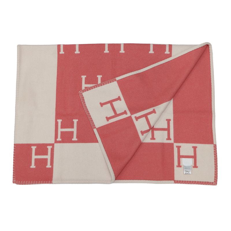 Hermes Baby Plaid Avalon Merino Wool Cashmere Shoulder Bag Rose Erel White