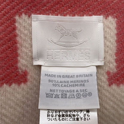 Hermes Baby Plaid Avalon Merino Wool Cashmere Shoulder Bag Rose Erel White