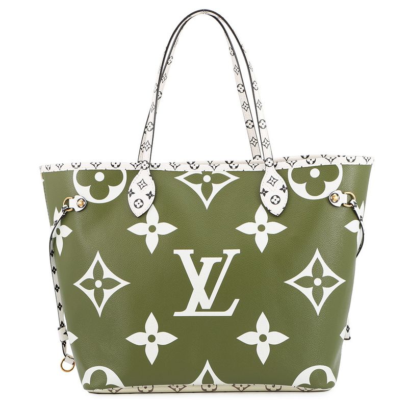 Louis Vuitton Tote Monogram Giant Neverfull MM Pouch Khaki Beige White
