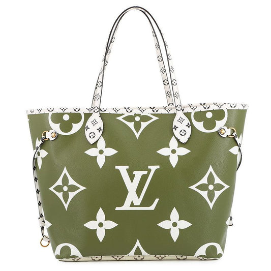 Louis Vuitton Tote Monogram Giant Neverfull MM Pouch Khaki Beige White