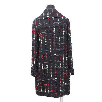 Chanel Coat Tweed Collarless Wool 36 Navy - Multicolor