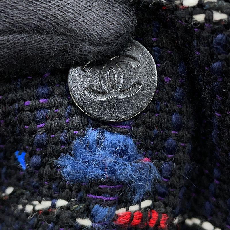 Chanel Coat Tweed Collarless Wool 36 Navy - Multicolor