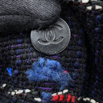 Chanel Coat Tweed Collarless Wool 36 Navy - Multicolor
