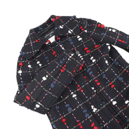 Chanel Coat Tweed Collarless Wool 36 Navy - Multicolor