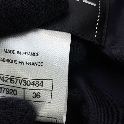 Chanel Coat Tweed Collarless Wool 36 Navy - Multicolor