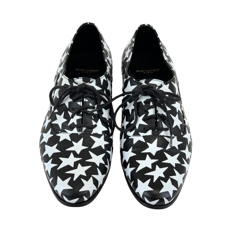 Saint Laurent Loafers Leather Shoes Leather Black White Dress Shoes Lace Up
