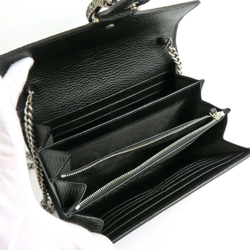 Gucci Dionysus Chain Wallet 401231 Leather Black Crystal Taiga -