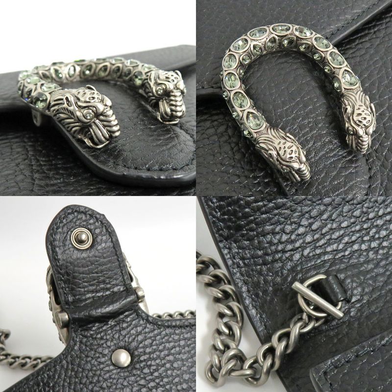 Gucci Dionysus Chain Wallet 401231 Leather Black Crystal Taiga -