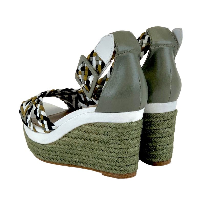 Hermes Sandals Shoes Leather Suede Green White Black Unused Espadrilles Wedge