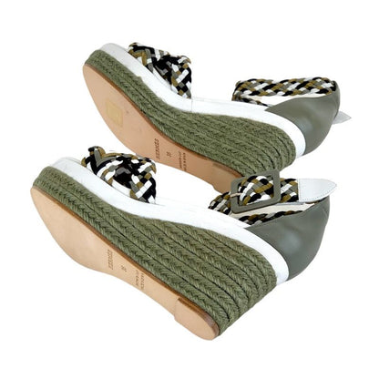 Hermes Sandals Shoes Leather Suede Green White Black Unused Espadrilles Wedge