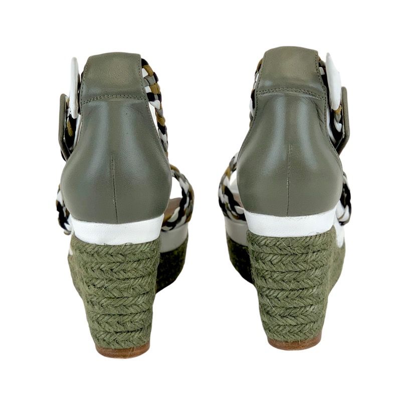 Hermes Sandals Shoes Leather Suede Green White Black Unused Espadrilles Wedge