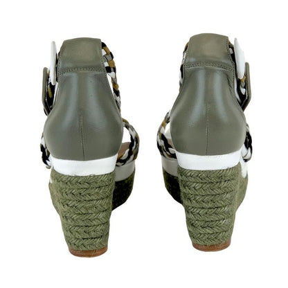 Hermes Sandals Shoes Leather Suede Green White Black Unused Espadrilles Wedge