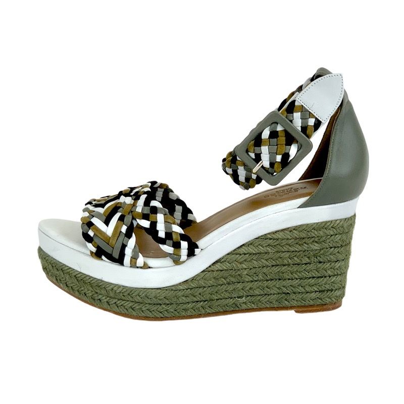 Hermes Sandals Shoes Leather Suede Green White Black Unused Espadrilles Wedge