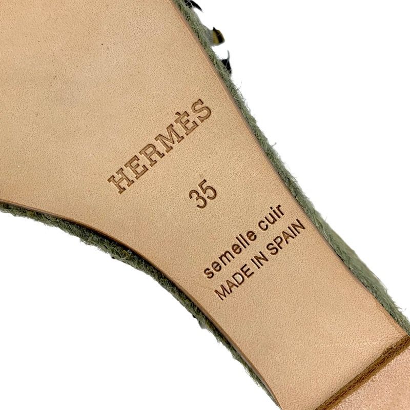 Hermes Sandals Shoes Leather Suede Green White Black Unused Espadrilles Wedge