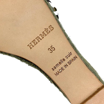 Hermes Sandals Shoes Leather Suede Green White Black Unused Espadrilles Wedge