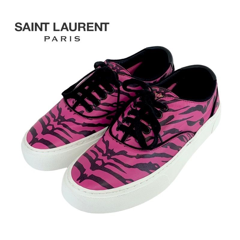 Unused Saint Laurent Sneakers Shoes Zebra Leather Pink Black