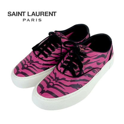 Unused Saint Laurent Sneakers Shoes Zebra Leather Pink Black