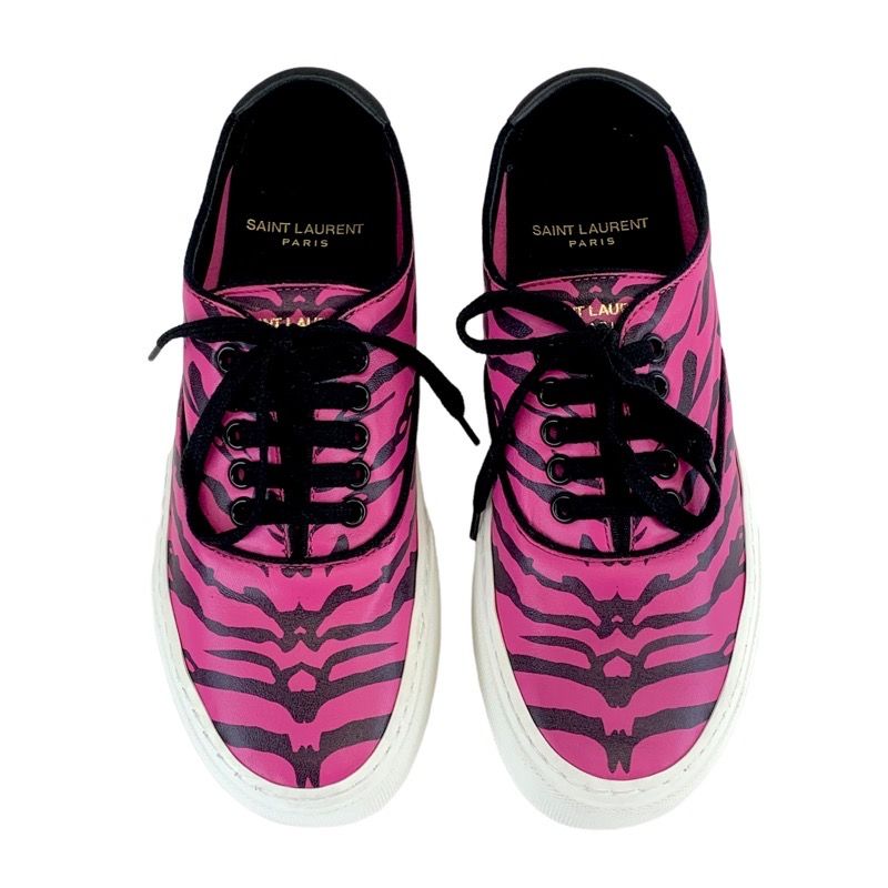 Unused Saint Laurent Sneakers Shoes Zebra Leather Pink Black