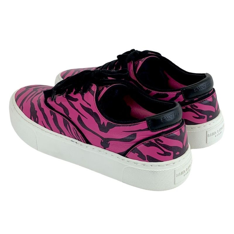 Unused Saint Laurent Sneakers Shoes Zebra Leather Pink Black