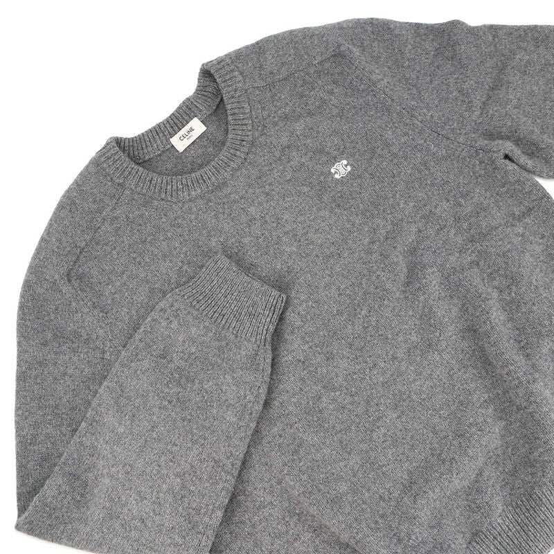 Celine Knit Triomphe Crew Neck Sweater Wool XL Top Grayoff White
