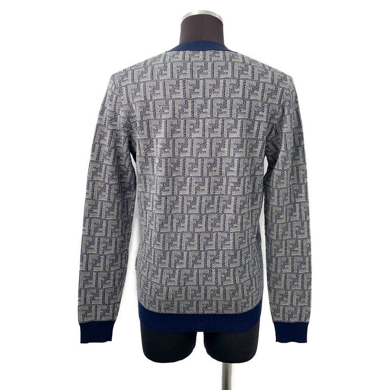 Fendi Cardigan FF Logo Wool 46 Top Graynavy