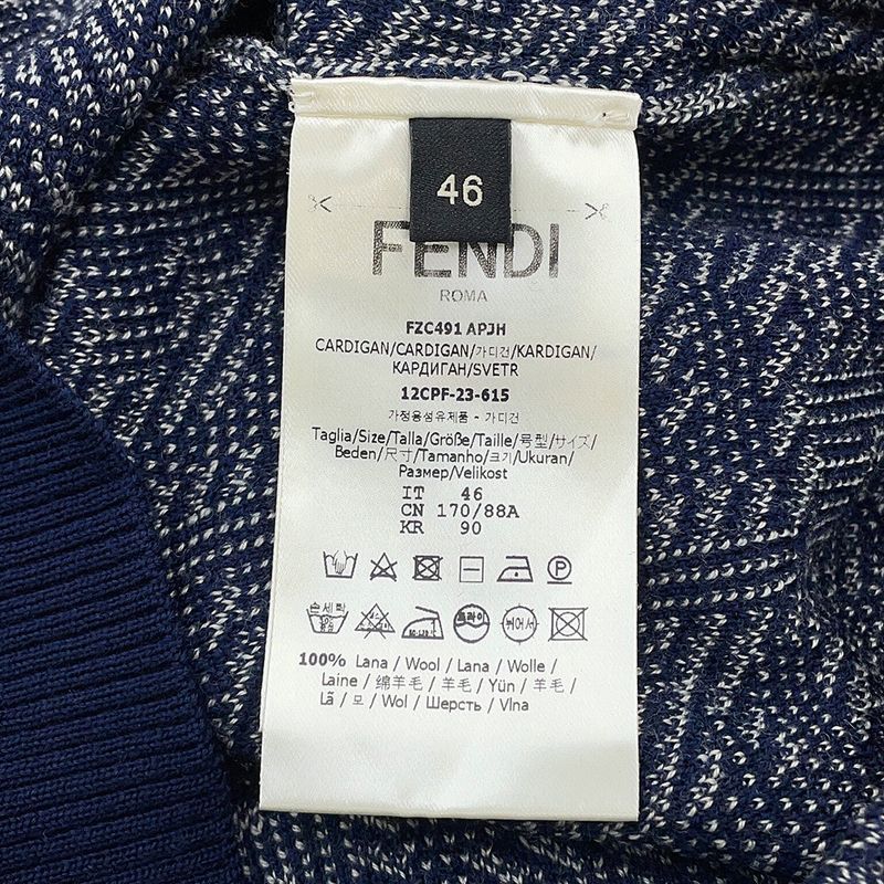 Fendi Cardigan FF Logo Wool 46 Top Graynavy