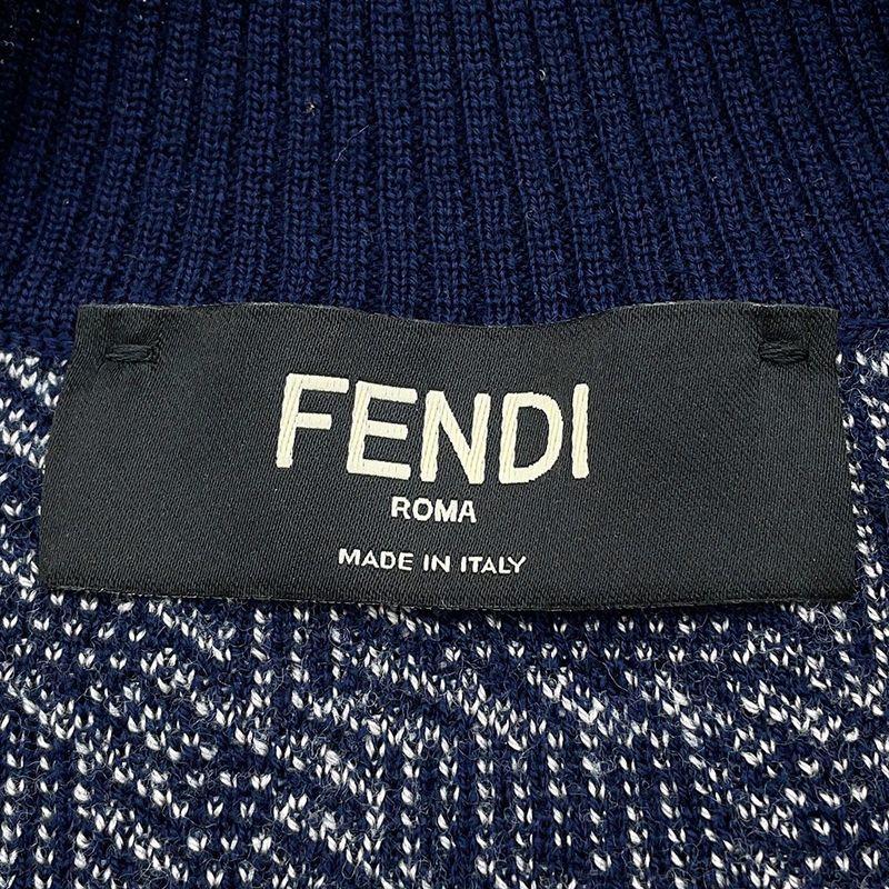 Fendi Cardigan FF Logo Wool 46 Top Graynavy