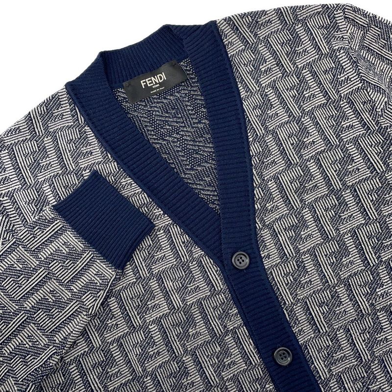 Fendi Cardigan FF Logo Wool 46 Top Graynavy