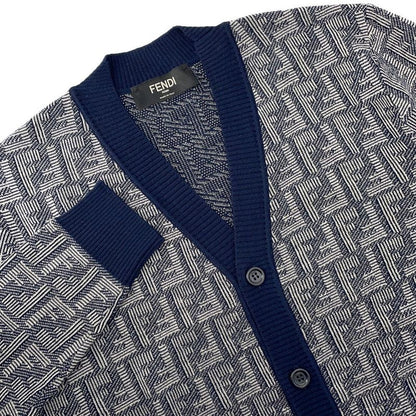 Fendi Cardigan FF Logo Wool 46 Top Graynavy