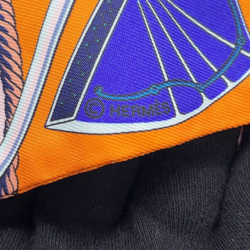 Hermes Scarf Twill Silk Folding Top Carriage les Voitures Orange Cobalt Vermillion