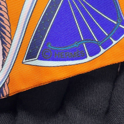 Hermes Scarf Twill Silk Folding Top Carriage les Voitures Orange Cobalt Vermillion