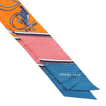 Hermes Scarf Twill Silk Folding Top Carriage les Voitures Orange Cobalt Vermillion