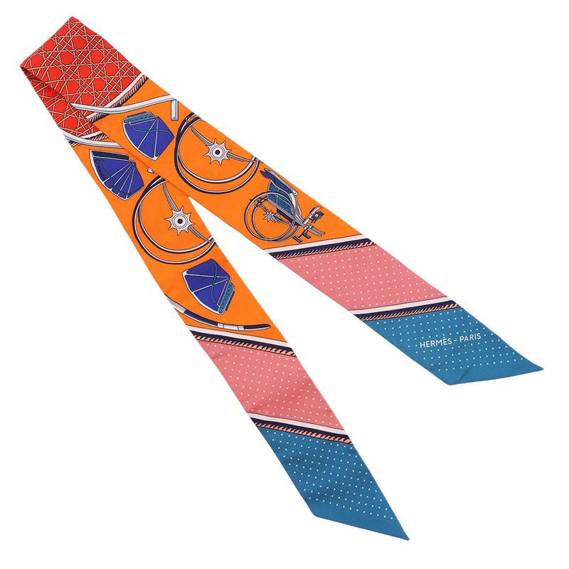 Hermes Scarf Twill Silk Folding Top Carriage les Voitures Orange Cobalt Vermillion