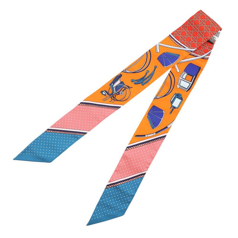 Hermes Scarf Twill Silk Folding Top Carriage les Voitures Orange Cobalt Vermillion